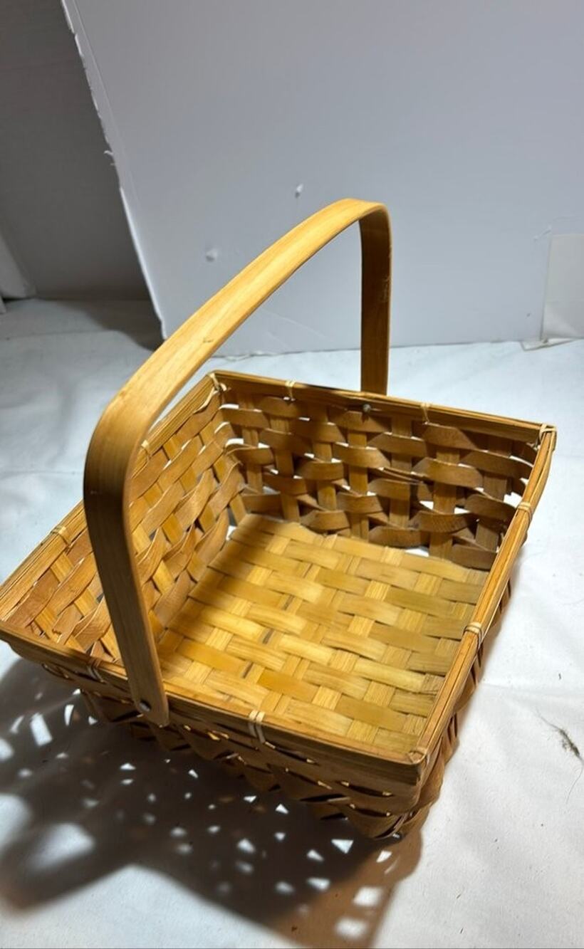 Vintage Woven Wooden Basket with Handle